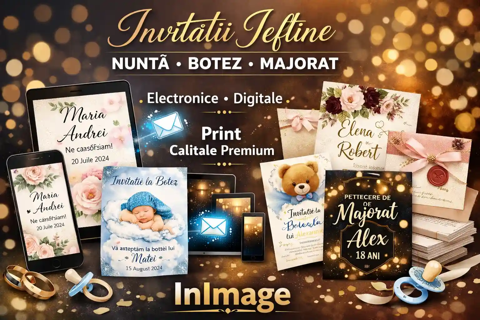 Invitatii ieftine nunta botez majorat electronice digitale