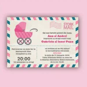 Invitatii botez carte postala model 2