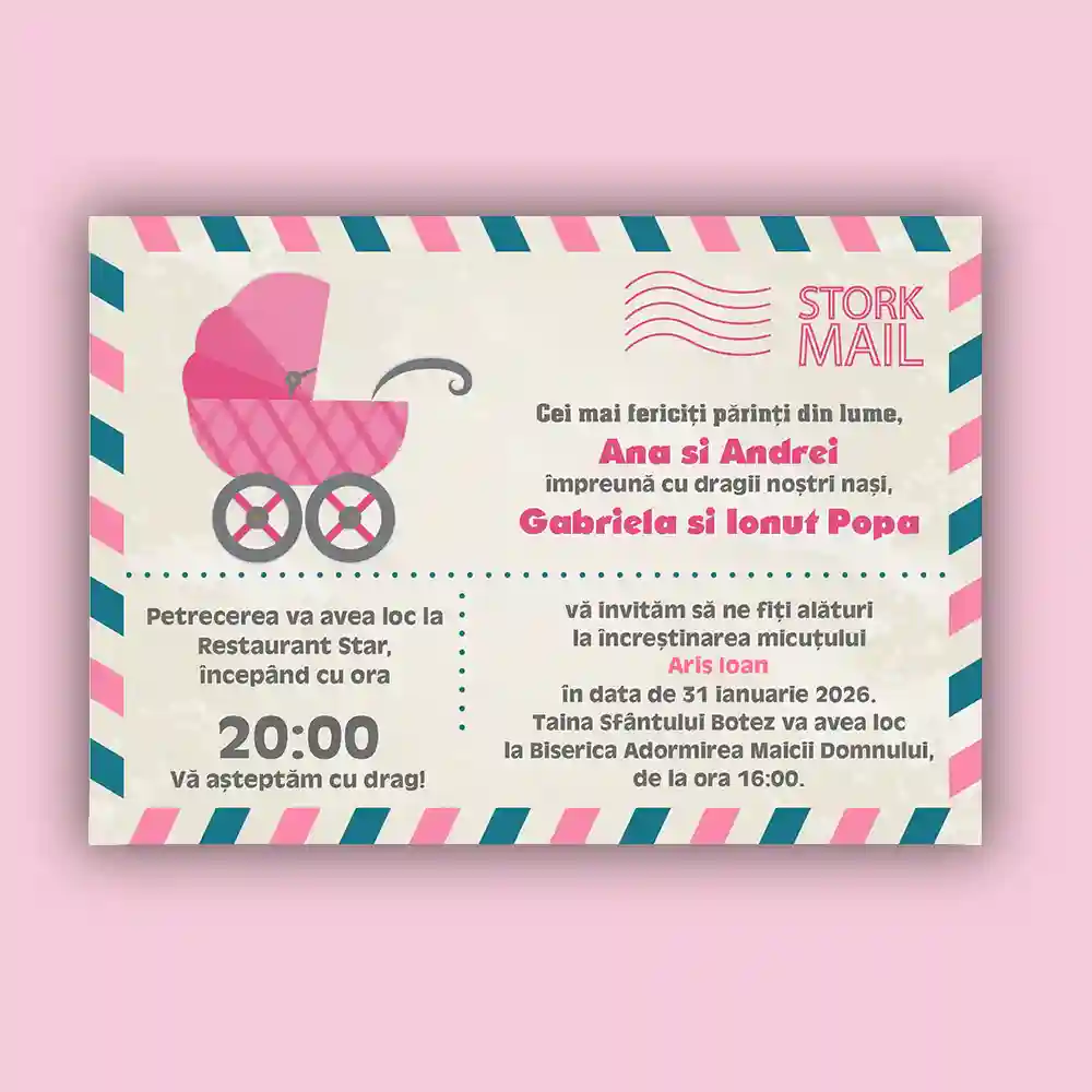 Invitatii botez carte postala model 2