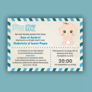 Invitatii botez carte postala model 3 băietel