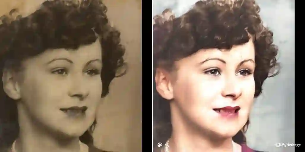 rezultat MyHeritage pe fotografie veche deteriorată – înainte și după