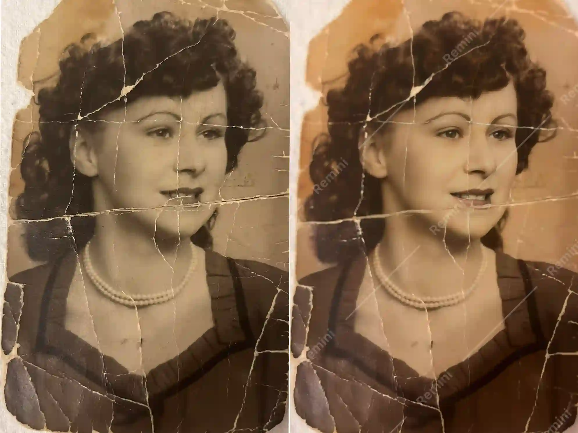 rezultat Remini pe fotografie veche ruptă – înainte și după